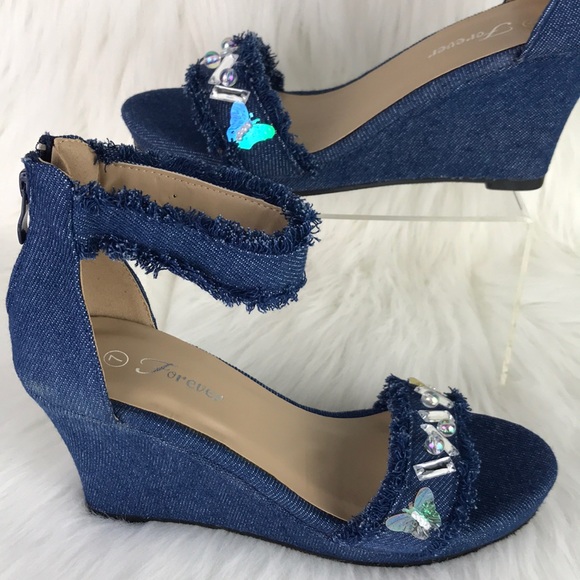 Fashion Denim Wedge Sandals - Picture 2 of 11